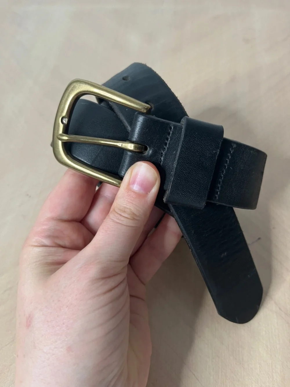 Duluth Trading Co Black Leather Men's Belt with Brass Buckle Size 34